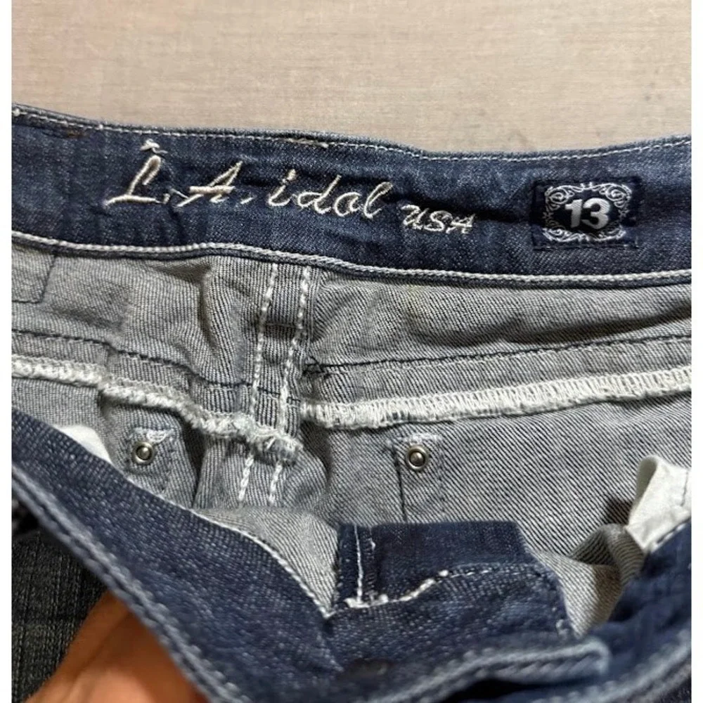 L.A. Idol Embellished Denim‎ Cut Off Shorts Women's 13 Rhinestone Pockets 32X8
